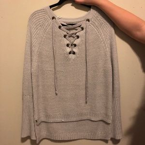 beige knit open tie front long sleeve